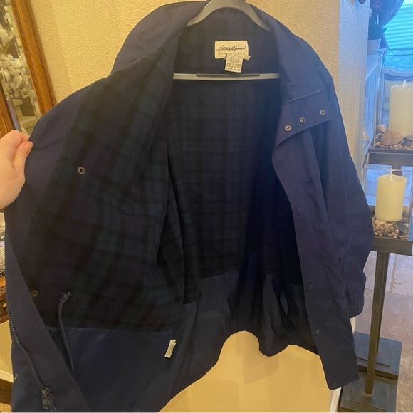 Vintage EDDIE BAUER Men Navy Wool Plaid Lined Parka Jacket Size Large - Picture 4 of 9
